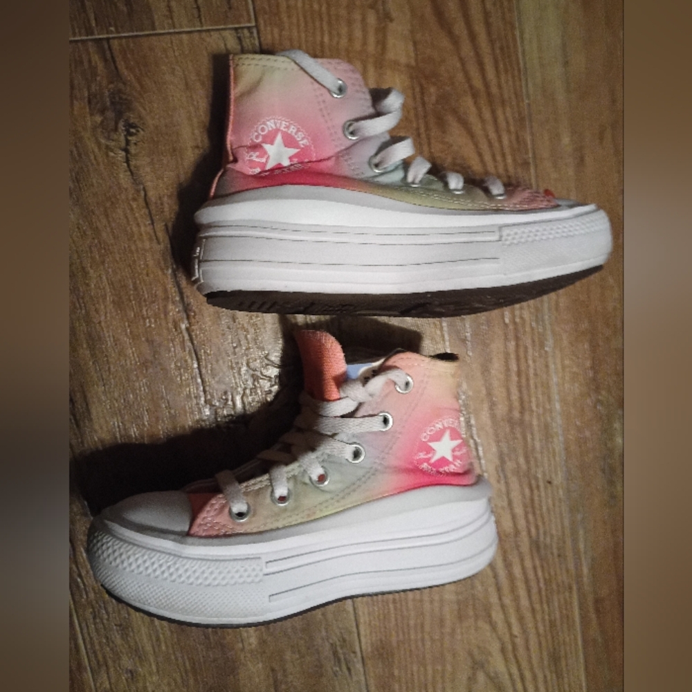 Converse Pink and Green High-Top Sneakers with Chunky Sole - Picture 15 of 16